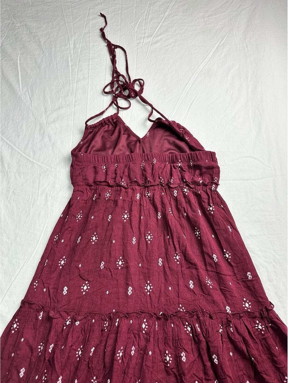 🌺 BONGO Halter Maxi Dress Women’s S Tiered Boho Print Burgundy 09-17 🌺 - Picture 7 of 10